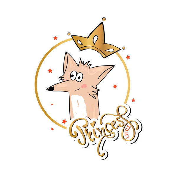 Sloganı Şirin Fox Küçük Prenses Yazı Ile Yazdırma — Stok Vektör
