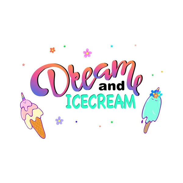 Sen Icecream Text Ledu Cream Výkresu Vektorové Ilustrace Design Pro — Stockový vektor