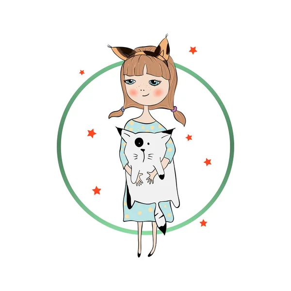 Cute Girl Cat Vector — Stock Vector