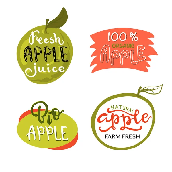手スケッチ アップルのタイポグラフィをレタリングします ファーマーズ マーケット オーガニック食品 自然製品設計 ジュース ジャム概念 フルーツ デザイン — ストックベクタ