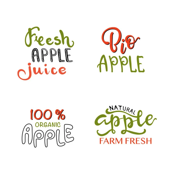 手スケッチ アップルのタイポグラフィをレタリングします ファーマーズ マーケット オーガニック食品 自然製品設計 ジュース ジャム概念 フルーツ デザイン — ストックベクタ