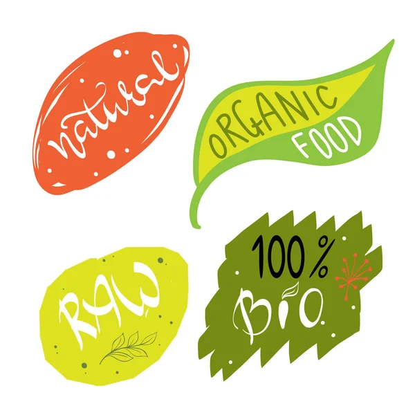 Bio Écologie Logos Icônes Organiques Étiquettes Étiquettes Badges Aliments Sains — Image vectorielle