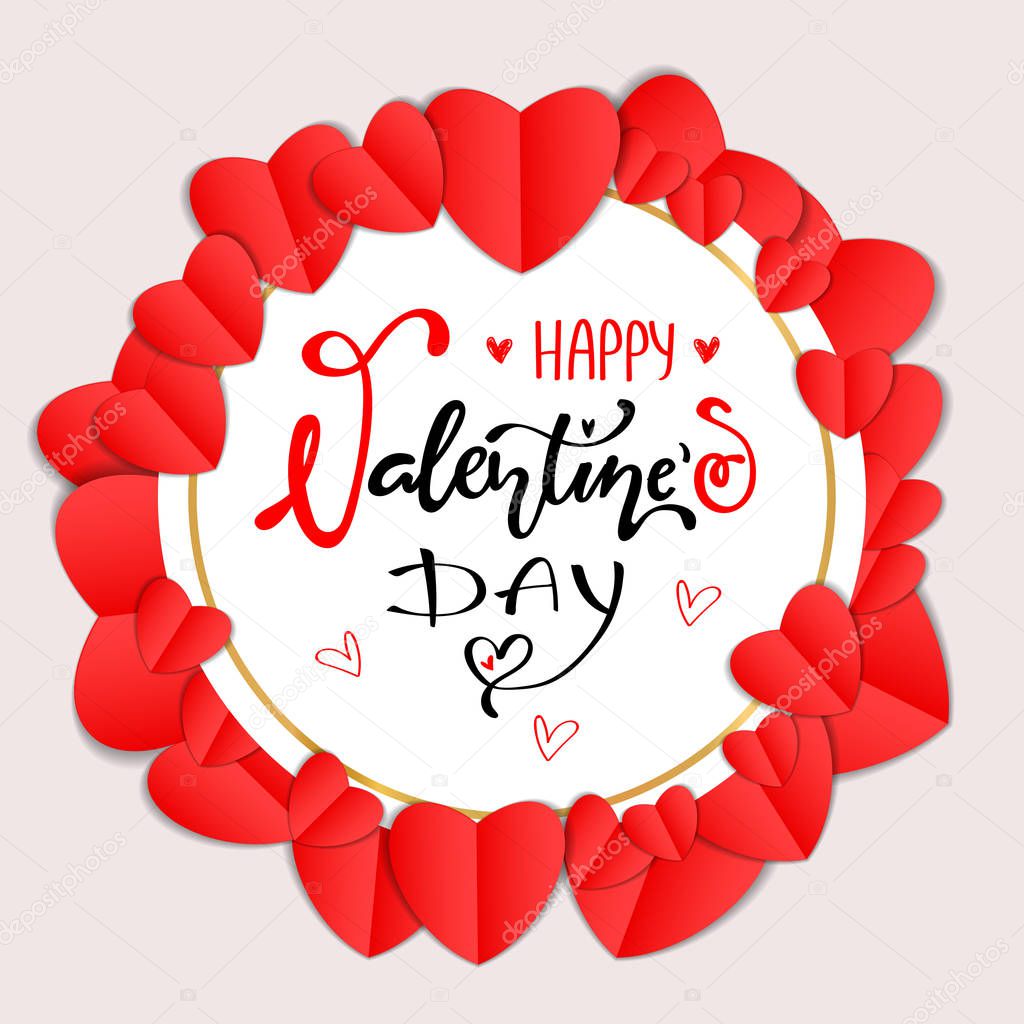 Valentine s day abstract background with cut paper heart. Vector illustration