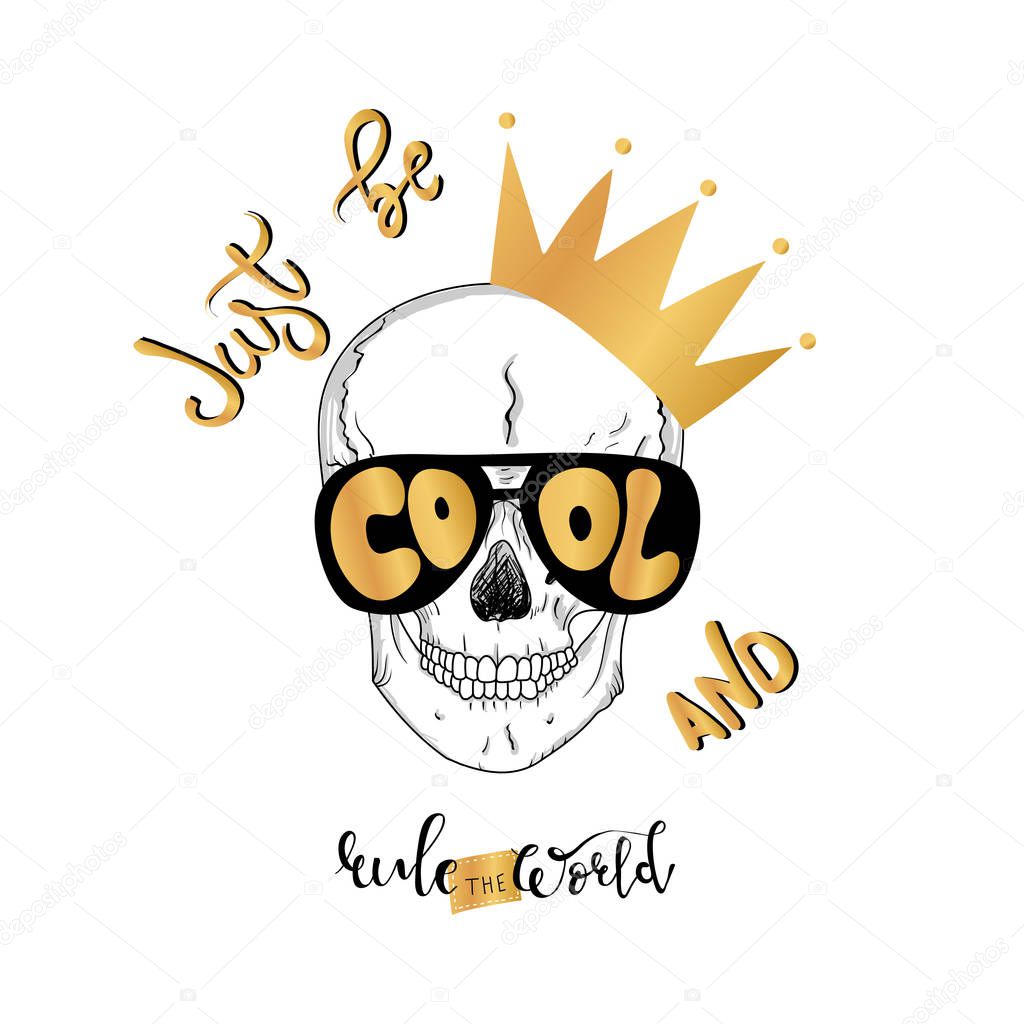 Hand drawn skull and lettering text with typography vector for t shirt printing and embroidery, Graphic tee and printed tee.  Slogan print for t shirt or other uses t shirt graphics textile