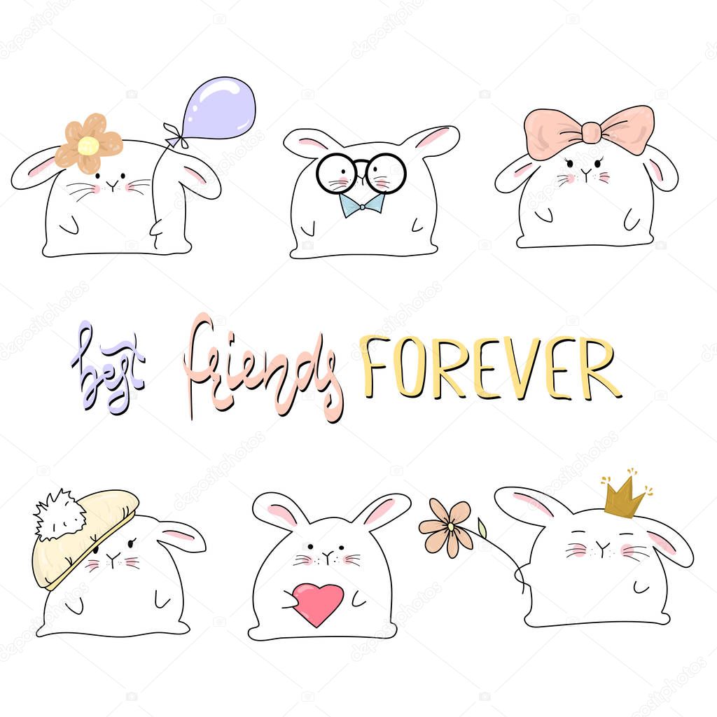 rabbit illustration for apparel. Best friends forever lettering