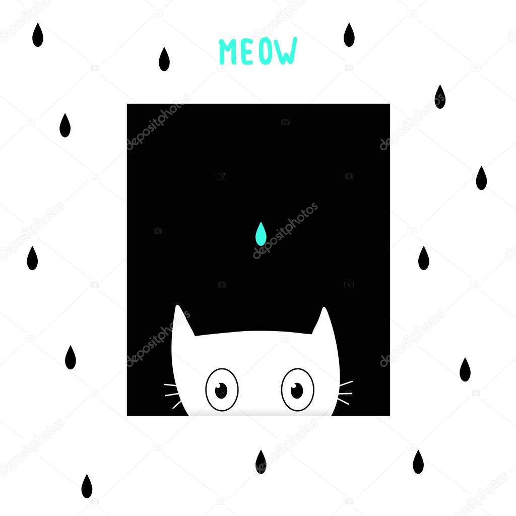 Cute cat. Vector cartoon illustration. Funny, cute white bunny. Scandinavian design for Interior children room, print card, pillow, t-shirt.