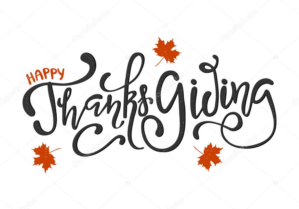 Vector illustration. Happy Thanksgiving Day typography vector design for greeting cards and poster on a textural background design template celebration.Happy Thanksgiving inscription, lettering.