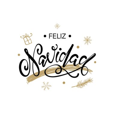 İspanyol mutlu Noeller Feliz Navidad. Sigorta primi lüks tatil tebrik kartı için arka plan. Altın hat yazı.