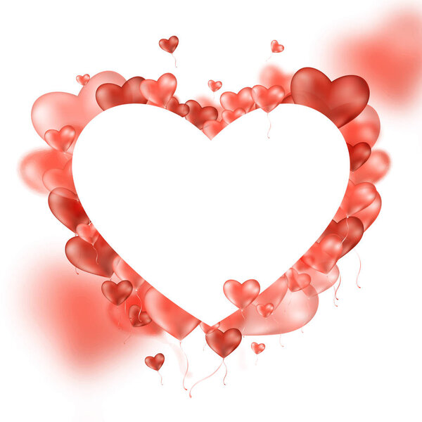 Frame background with hearts realistic 3d balloon