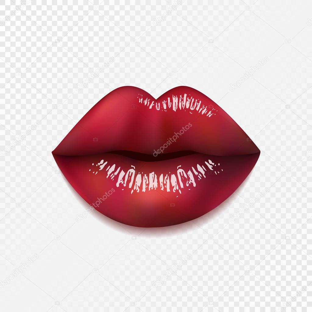 Sexy red 3D lips on transparent background