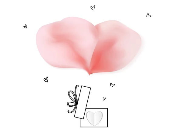 Fröhlicher Valentinstag mit Rosenblättern und Geschenkbox — Stockvektor