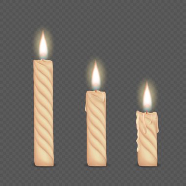 Vektör gerçekçi beyaz mumlar yanan ayarla 