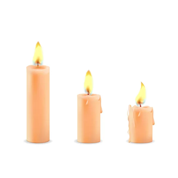 Conjunto de vetores de velas brancas realistas acesas — Vetor de Stock