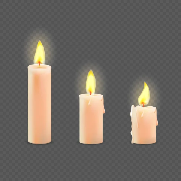 Vector set van realistische witte kaarsen branden — Stockvector