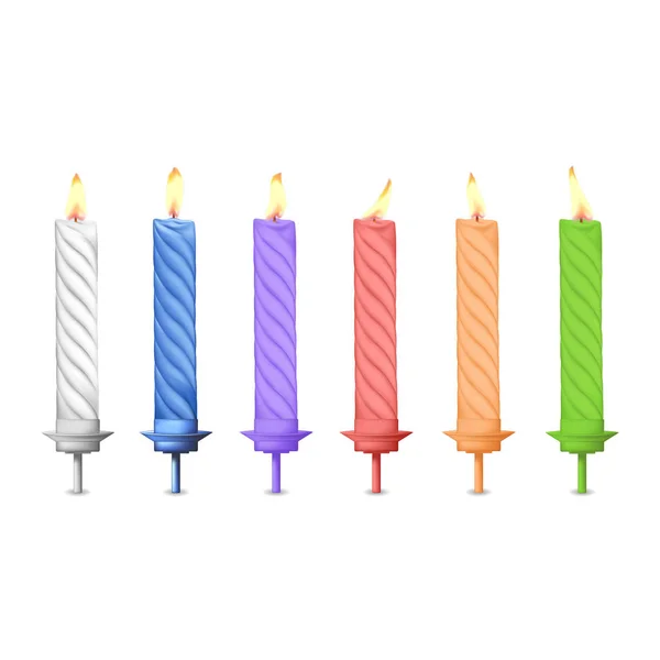 3d 现实不同的生日派对五颜六色的蜡石蜡蜡烛 — 图库矢量图片