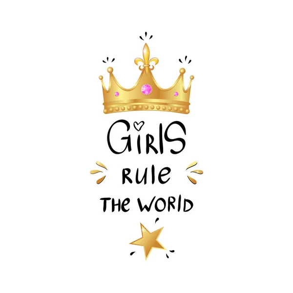Slogan girly avec couronne en or réaliste — Image vectorielle