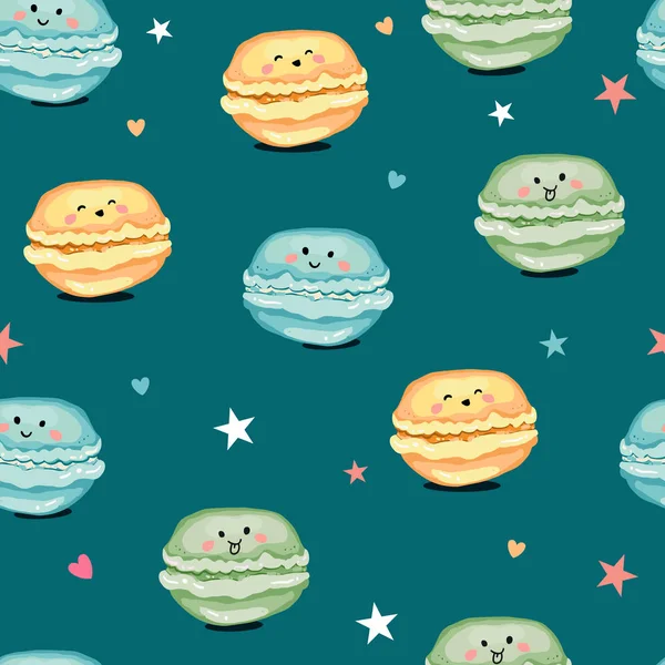 Cartoon funny sweets, macaroons print  seamless pattern. — Stock Vector