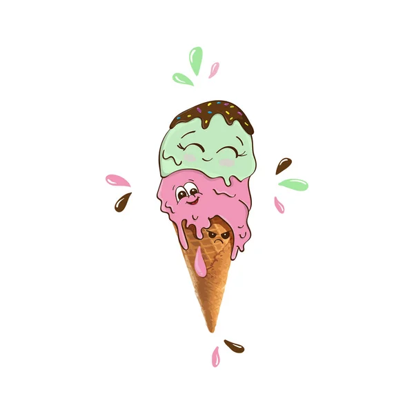 Cartoon funny cute ice cream character print. — Stock Vector
