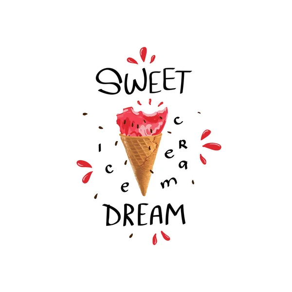 Sweet Dream.Typography Sommer-Slogan mit Eis und Wassermelone — Stockvektor