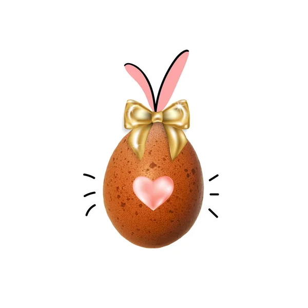 Ovo de Páscoa com orelhas de coelho, arco, coração — Fotografia de Stock