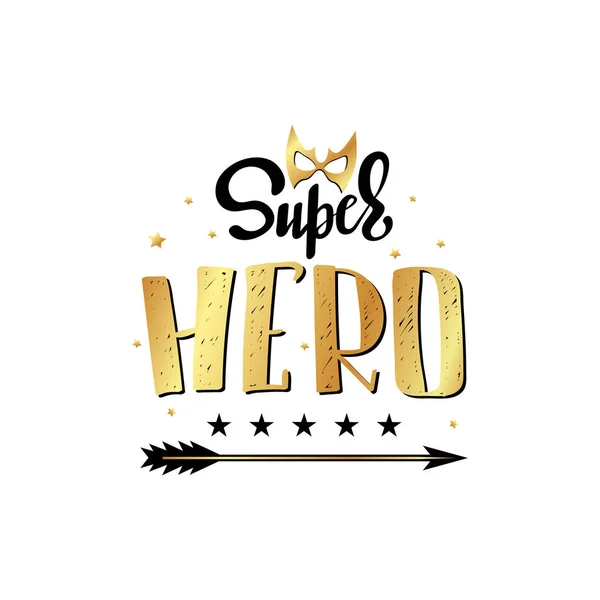 Super-Herói. Slogan tipográfico impresso com máscara — Vetor de Stock