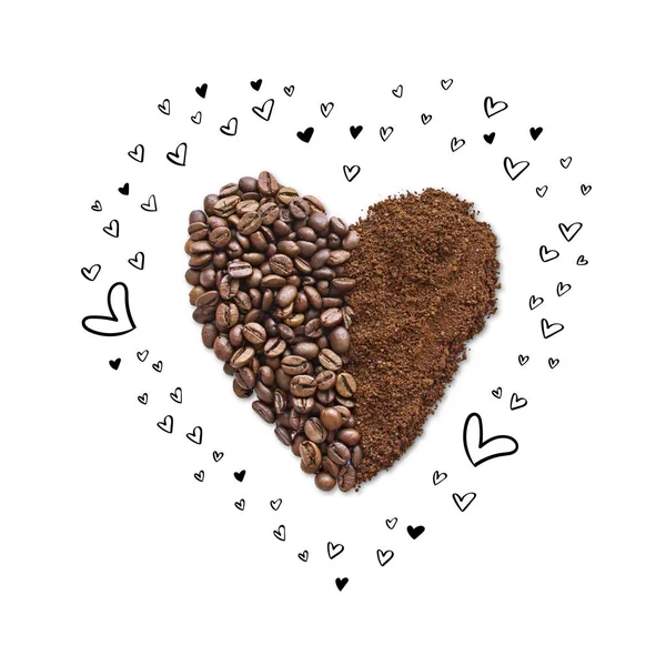 Kreatywny układ wykonany z ziaren kawy i proszku do kawy — Zdjęcie stockowe