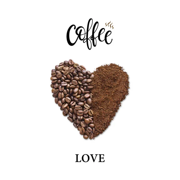 コーヒー豆とコーヒーパウダーで作られたクリエイティブなレイアウト — ストック写真