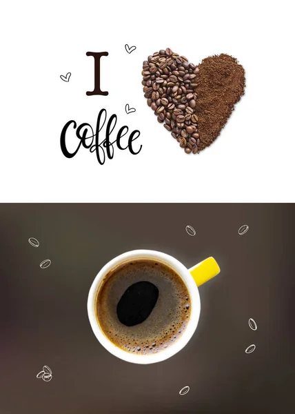Kreatives Layout aus Kaffeebohnen und Kaffeepulver — Stockfoto