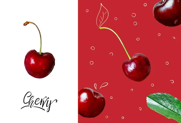 Diseño creativo hecho de cerezas. Acostado. Tarjeta de cereza . —  Fotos de Stock