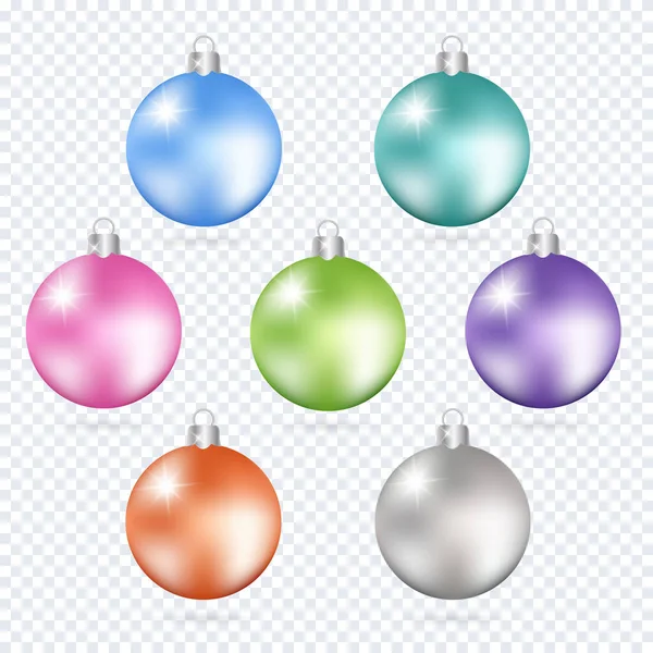Kleurrijke kerstballen. Set van geïsoleerde 3D realistische decoratio — Stockvector