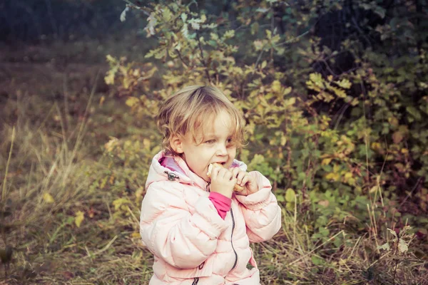 Funny Child Eating Pie Forest — Stock Photo, Image