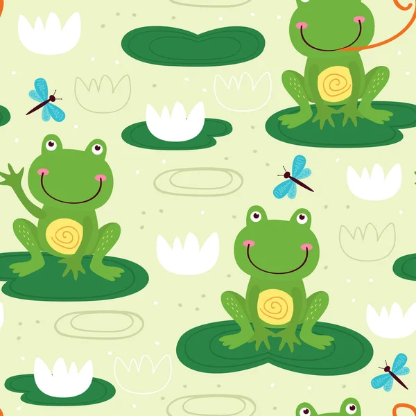 Motif Sans Couture Avec Grenouille Mignonne Illustration Vectorielle Eps — Image vectorielle