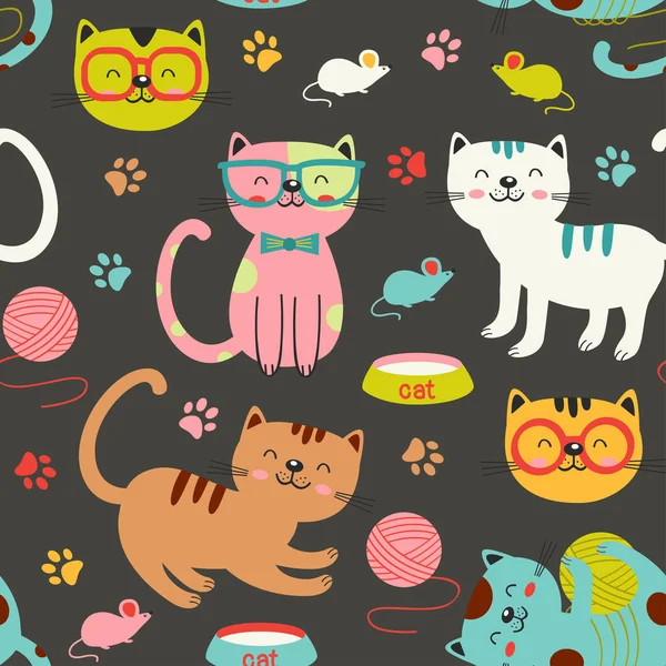 Motif Sans Couture Avec Des Chats Colorés Illustration Vectorielle Eps — Image vectorielle