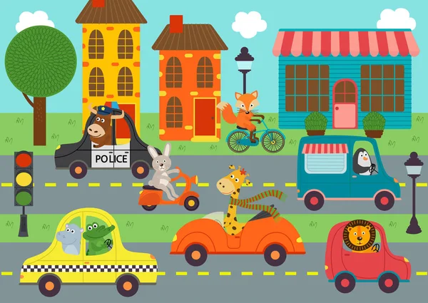 Transporte Con Animales Ciudad Ilustración Vectorial Eps — Vector de stock