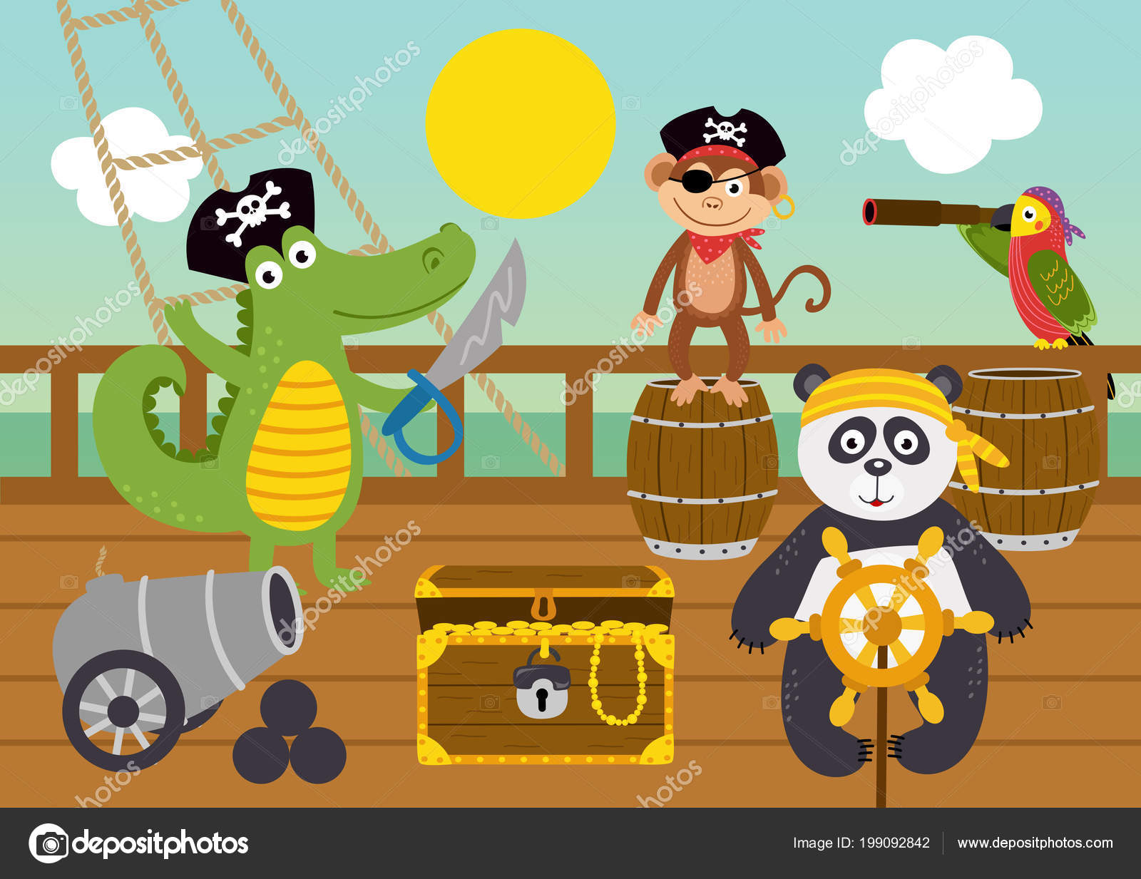Piratas Animais Engraçados Convés Navio Ilustração Vetorial Eps Vetor de  ©nkiseleva1.gmail.com 199092842, image size:1600x1233