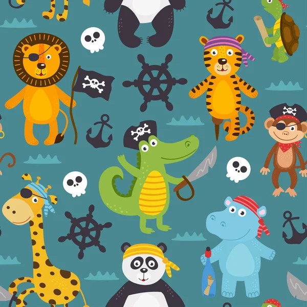 Nahtloses Muster Mit Piraten Tieren Vektor Illustration Eps — Stockvektor