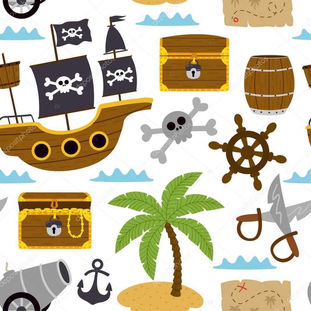 seamless pattern with pirates elements on white background  - vector illustration, eps