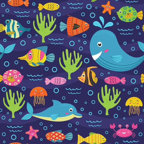 Naadloze Patroon Met Zeedieren Vectorillustratie Eps — Stockvector