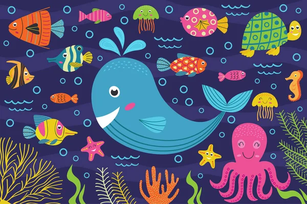 Морські Тварини Морі Векторні Ілюстрації Eps — стоковий вектор