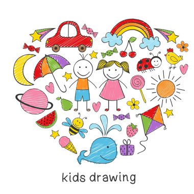 renkli çocuk çizimleri kalp - vektör çizim, eps şeklinde