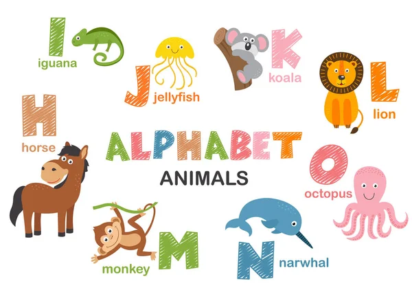 Alfabeto Con Animali Illustrazione Vettoriale — Vettoriale Stock