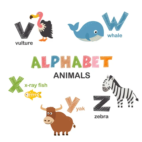 Alfabeto Con Animales Ilustración Vectorial Eps — Vector de stock