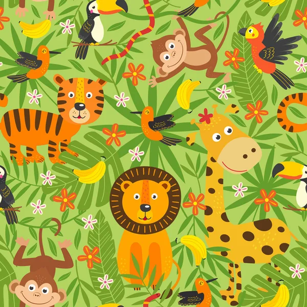 Naadloze Patroon Met Jungle Dieren Vectorillustratie Eps — Stockvector