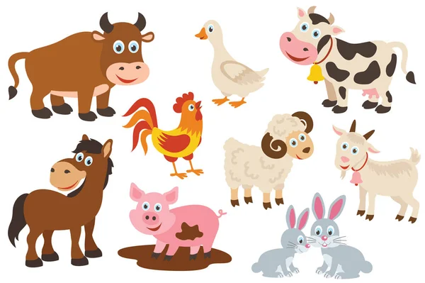 Verzameling Van Geïsoleerde Landbouwhuisdieren Vectorillustratie Eps — Stockvector