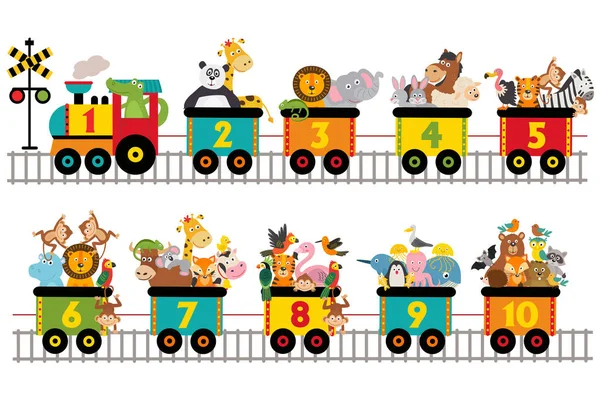 Tren Divertido Con Número Animales Ilustración Vectorial Eps — Vector de stock