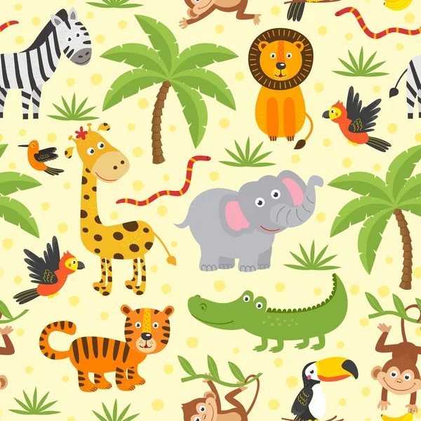 无缝模式与滑稽的丛林动物 矢量插画 Eps — 图库矢量图片