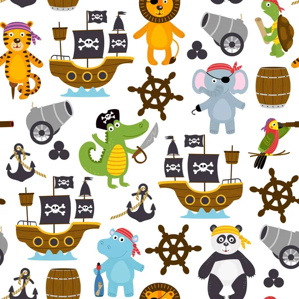 Motif Sans Couture Avec Des Animaux Pirates Drôles Illustration Vectorielle — Image vectorielle