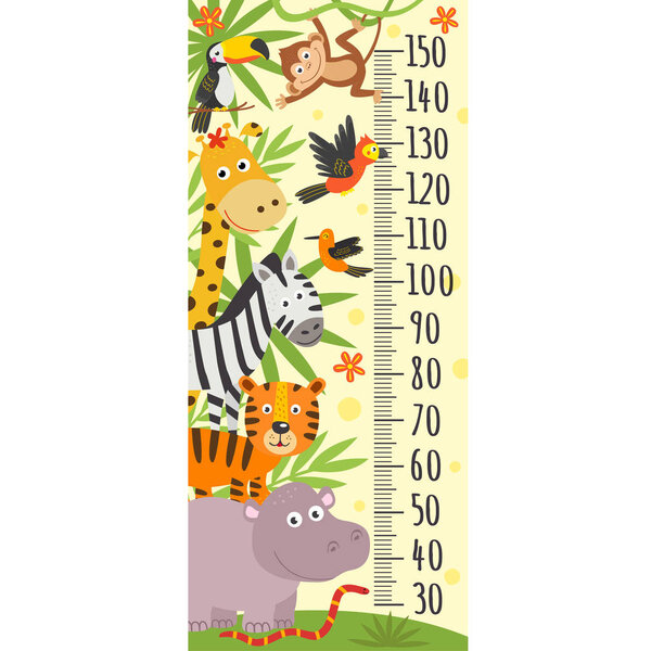 growth measure with jungle animals -  vector illustration, eps