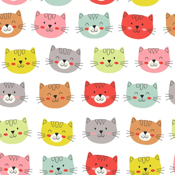 Seamless Pattern Colorful Heads Cats Vector Illustration Eps — Stock Vector