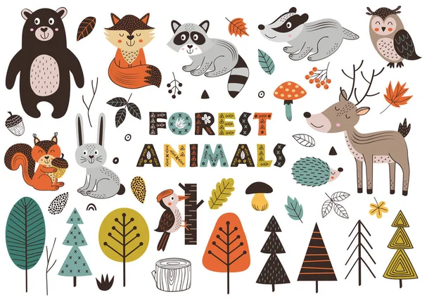 Animales Plantas Forestales Estilo Escandinavo Ilustración Vectorial Eps — Vector de stock